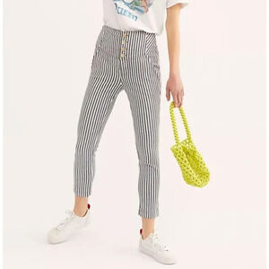 NWT Free People Frankie High Rise Striped Pants Women's Blue Size 2